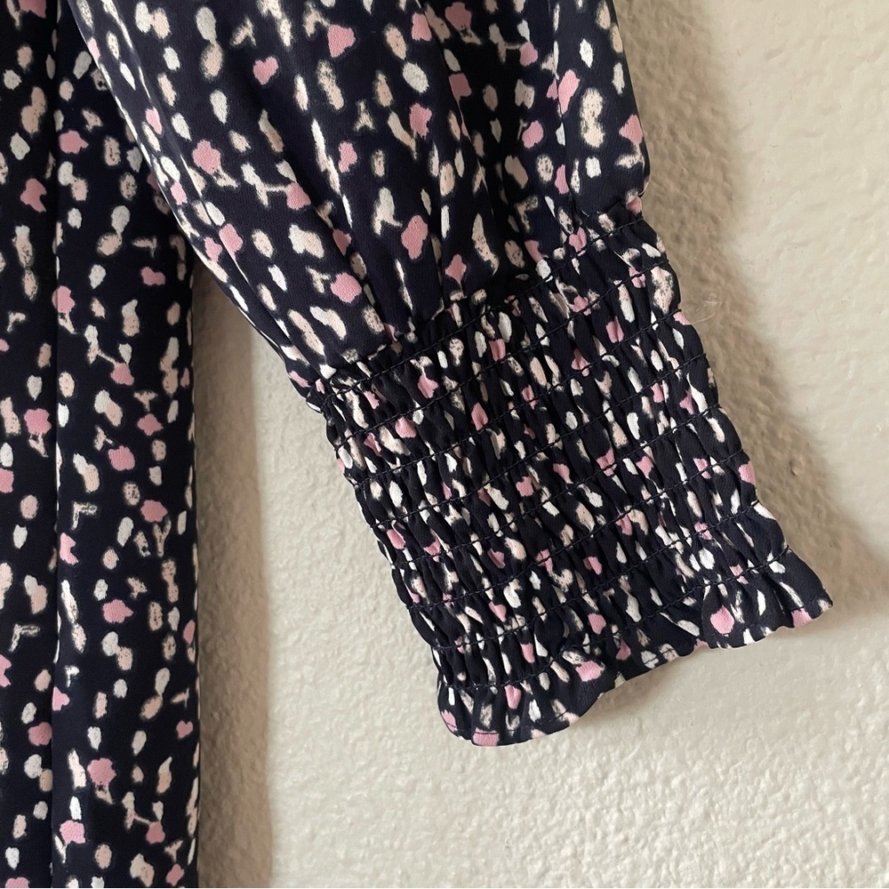Ann Taylor Shift Dress Women’s 4 Multicolor Spots Relaxed Ruched Cuff Round Neck - Picture 7 of 14